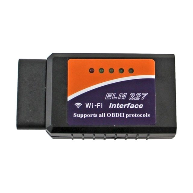 Juodas ELM327 WiFi adapteris su oranžine etikete