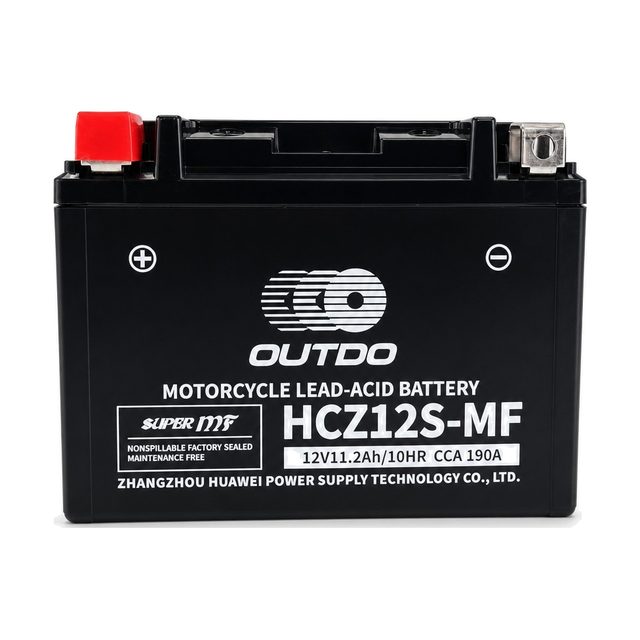 OUTDO HCZ12S-MF, YTZ12S motociklo akumuliatorius iš priekio su abiem gnybtais