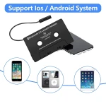 Adaptador de casete bluetooth para coche mostrando puerto de carga externo