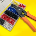 Alicates crimpadores profesionales con mango ergonómico y terminales variados