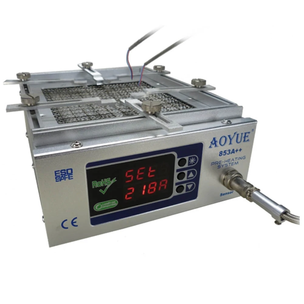 Aoyue 853a++ išankstinio kaitinimo stotelė su skaitmeniniu valdymu ir ištraukiamu laikikliu