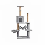 Kačių draskyklė 125 cm su hamaku, urvu ir sizalio stulpais