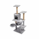 Kačių draskyklė 125 cm su hamaku, urvu ir sizalio stulpais