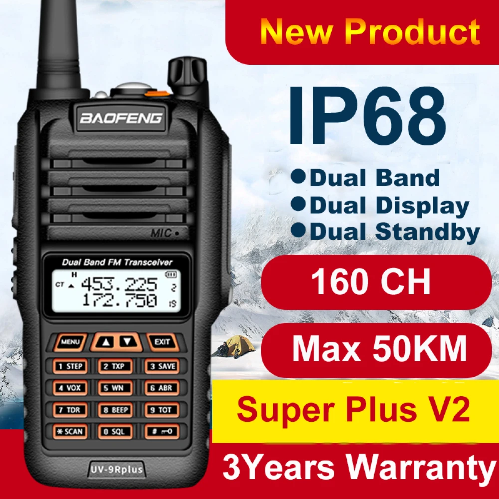 Baofeng UV9R Plus ilgo nuotolio racija su 160 kanalų VHF/UHF