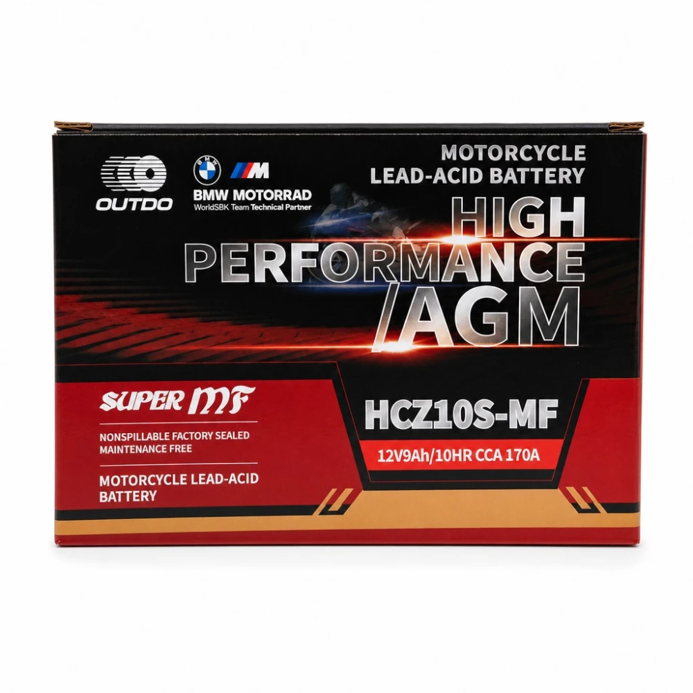 Moto Akumuliatorius AGM 12V 9Ah OUTDO HCZ10S-MF - Suderinamas su Yuasa YTZ10S(-BS) / GTZ10S / ETZ10S