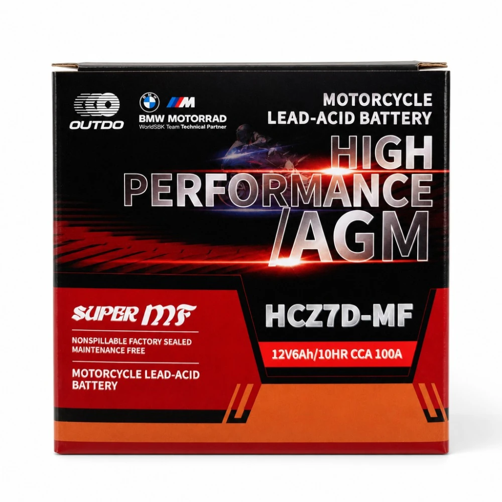 Moto Akumuliatorius AGM 12V 6Ah OUTDO HCZ7D-MF - Suderinamas su Yuasa YTZ7S-BS / GTZ7S / ETZ7S