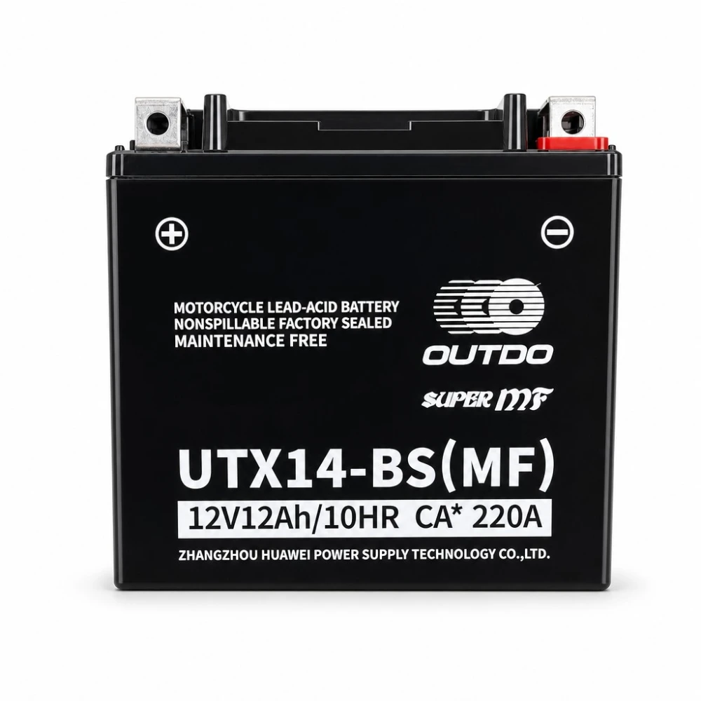 Motociklo Akumuliatorius AGM 12V 12Ah OUTDO UTX14-BS(MF) - Suderinamas su Yuasa YTX14-BS / GTX14-BS / ETX14-BS