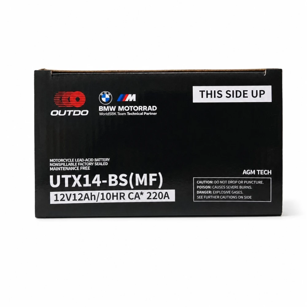Motociklo Akumuliatorius AGM 12V 12Ah OUTDO UTX14-BS(MF) - Suderinamas su Yuasa YTX14-BS / GTX14-BS / ETX14-BS