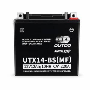 Motociklo Akumuliatorius AGM 12V 12Ah OUTDO UTX14-BS(MF) - Suderinamas su Yuasa YTX14-BS / GTX14-BS / ETX14-BS