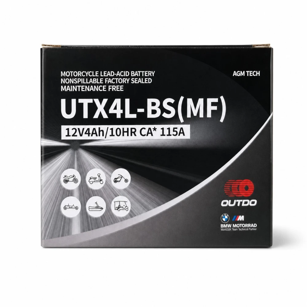 Moto Akumuliatorius AGM 12V 4Ah OUTDO UTX4L-BS(MF) - Suderinamas su Yuasa YTX4L-BS / GTX4L-BS / ETX4L-BS