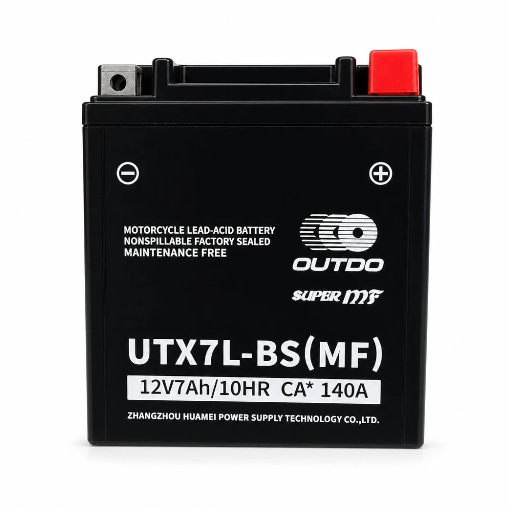 Moto Akumuliatorius AGM 12V 7Ah OUTDO UTX7L-BS(MF) - Suderinamas su Yuasa YTX7L-BS / GTX7L-BS / ETX7L-BS