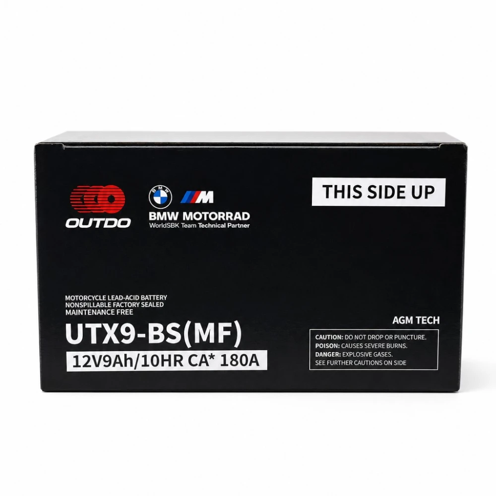 Motociklo Akumuliatorius AGM 12V 9Ah OUTDO UTX9-BS(MF) - Suderinamas su Yuasa YTX9-BS / GTX9-BS / ETX9-BS