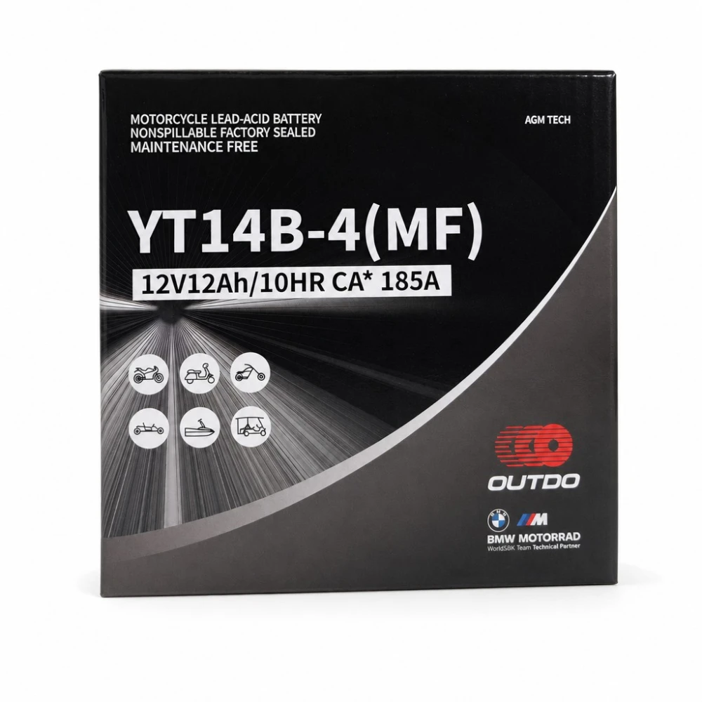 Moto Akumuliatorius AGM 12V 12Ah OUTDO YT14B-4(MF) - Suderinamas su Yuasa YT14B-BS / GT14B-BS / GT14B-4 / ETZ14B-BS / ET14B-4
