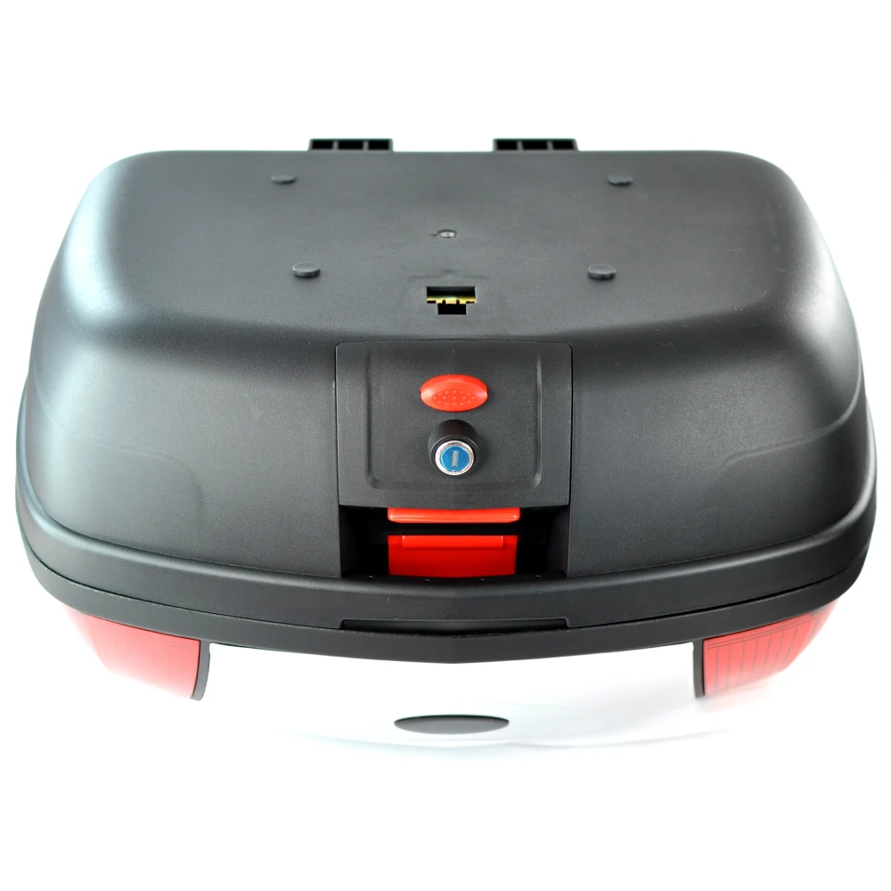 Universalus 46 litrų moto bagažinė sidabrinė - XXL dėžė 2 šalmams su spyna