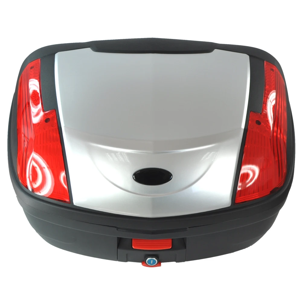 Universalus 46 litrų moto bagažinė sidabrinė - XXL dėžė 2 šalmams su spyna