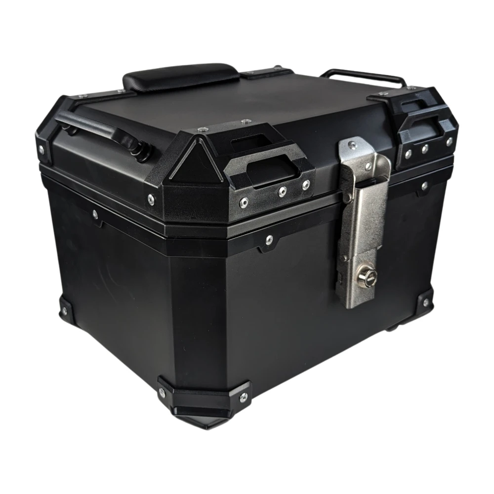 Baúl moto con cerradura y respaldo lumbar en color negro mate