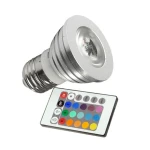 RGB LED lemputė E27 3W su pulteliu universaliam apšvietimui