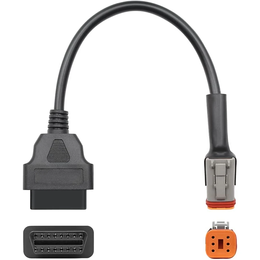 Vista lateral del cable adaptador Harley Davidson OBD1 6 pines a OBDII 16 pines