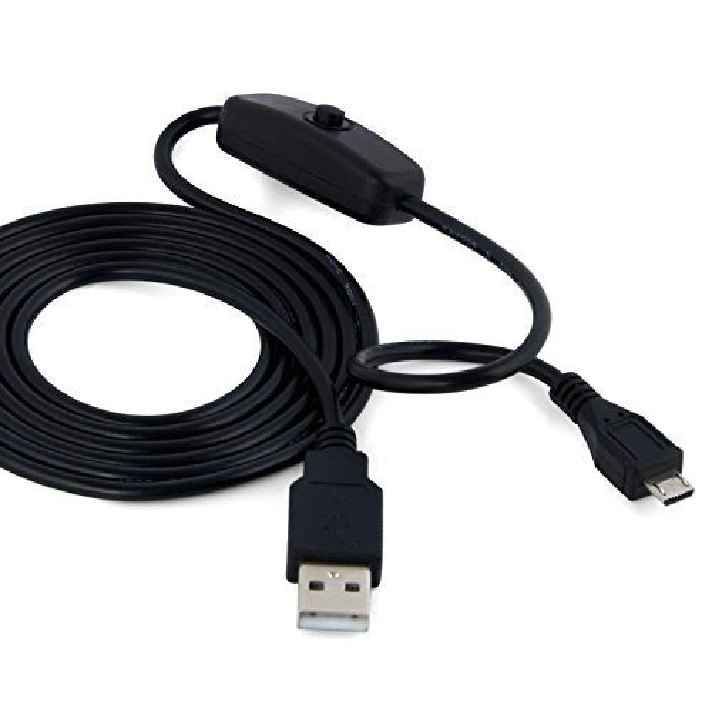 USB A į Micro USB kabelis su jungikliu Raspberry Pi 1m juodas
