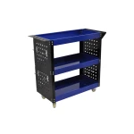 Profesionalus dirbtuvių vežimėlis 3 lentynos su šoninėmis padėklomis ir kabliais dirbtuvių tvarkai