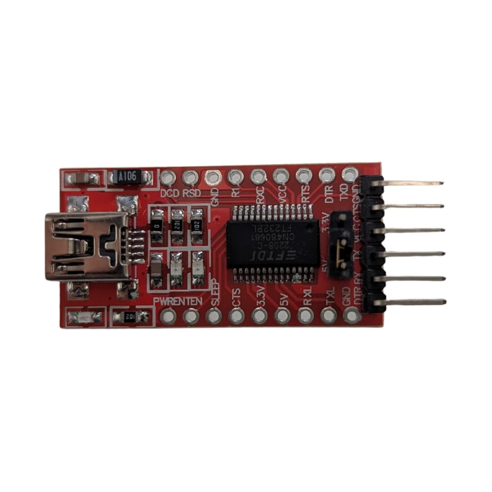 Módulo adaptador serial TTL UART FTDI FT232RL en color rojo con conexión USB