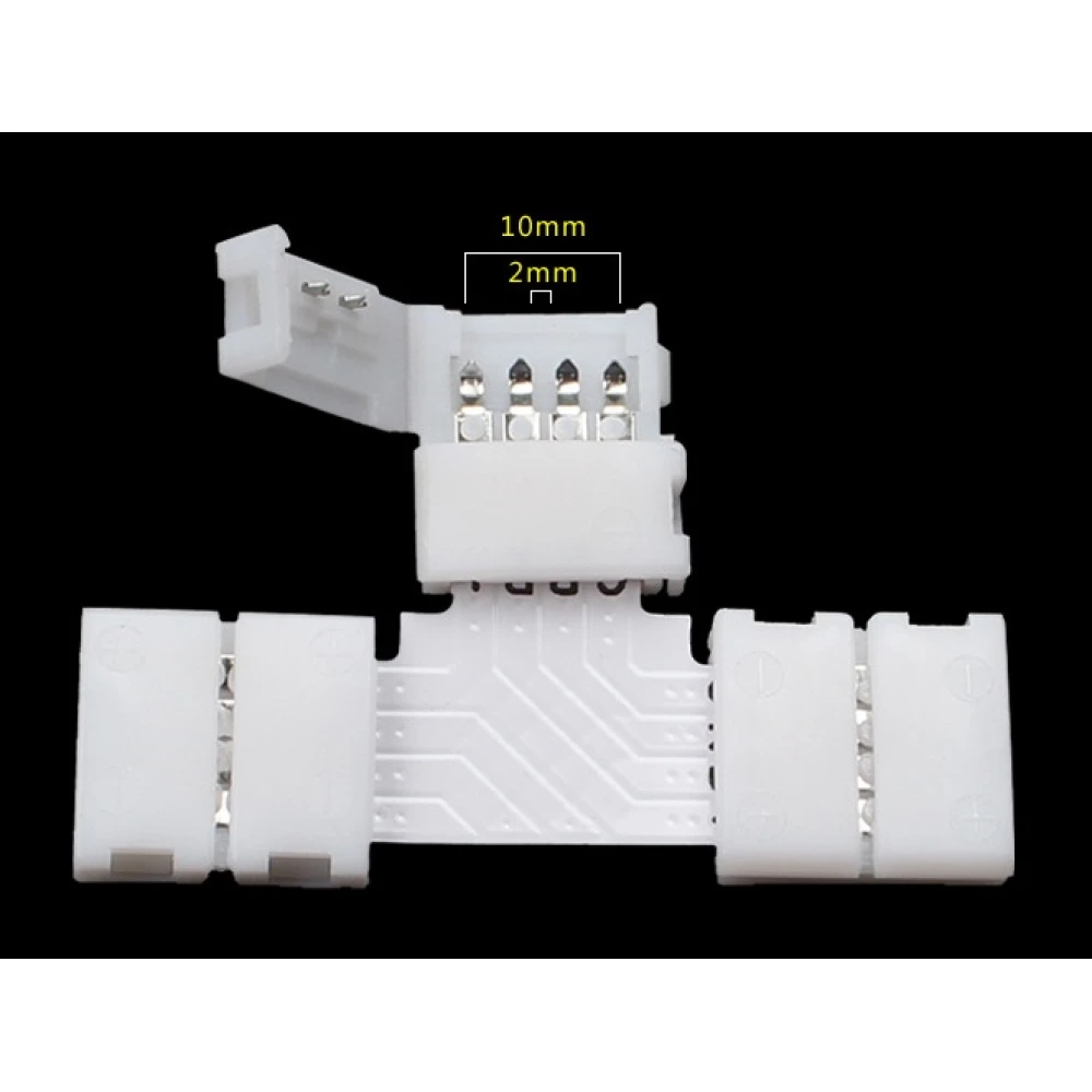 LED T formos jungtis 4 pin 10mm 5050 RGB juostoms YourLed