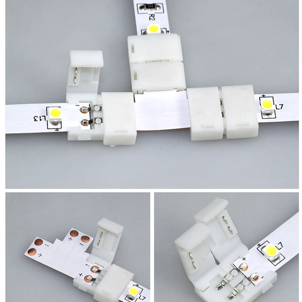Vista lateral del conector Tipo L para tira LED 5050 10mm 2 pin RGB
