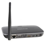 Vista lateral del CS918 Android TV Box mostrando antena WiFi externa