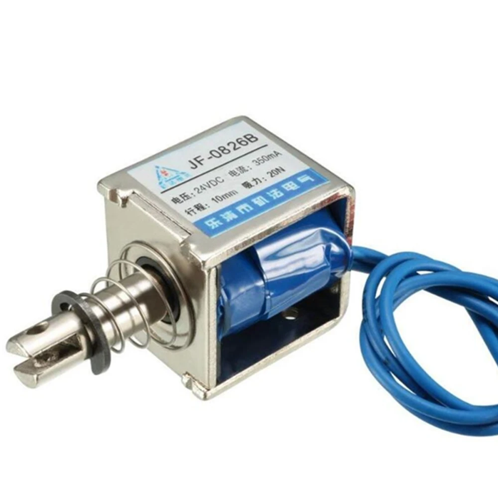 24V stumdomas traukiantis solenoidas JF-0826B su spyruokliniu grįžimu