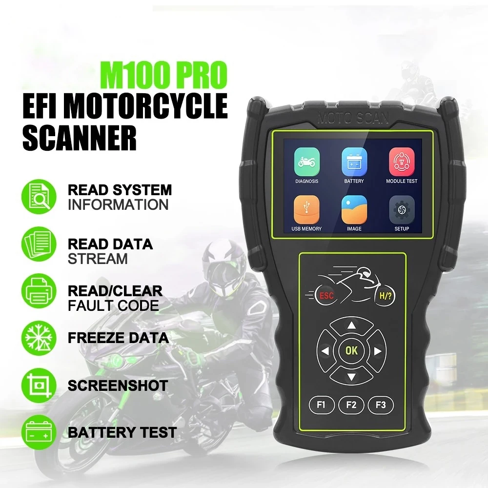 JDiag M100 Pro motociklo diagnostikos skeneris OBD KTM Honda Yamaha Kawasaki BMW remontui
