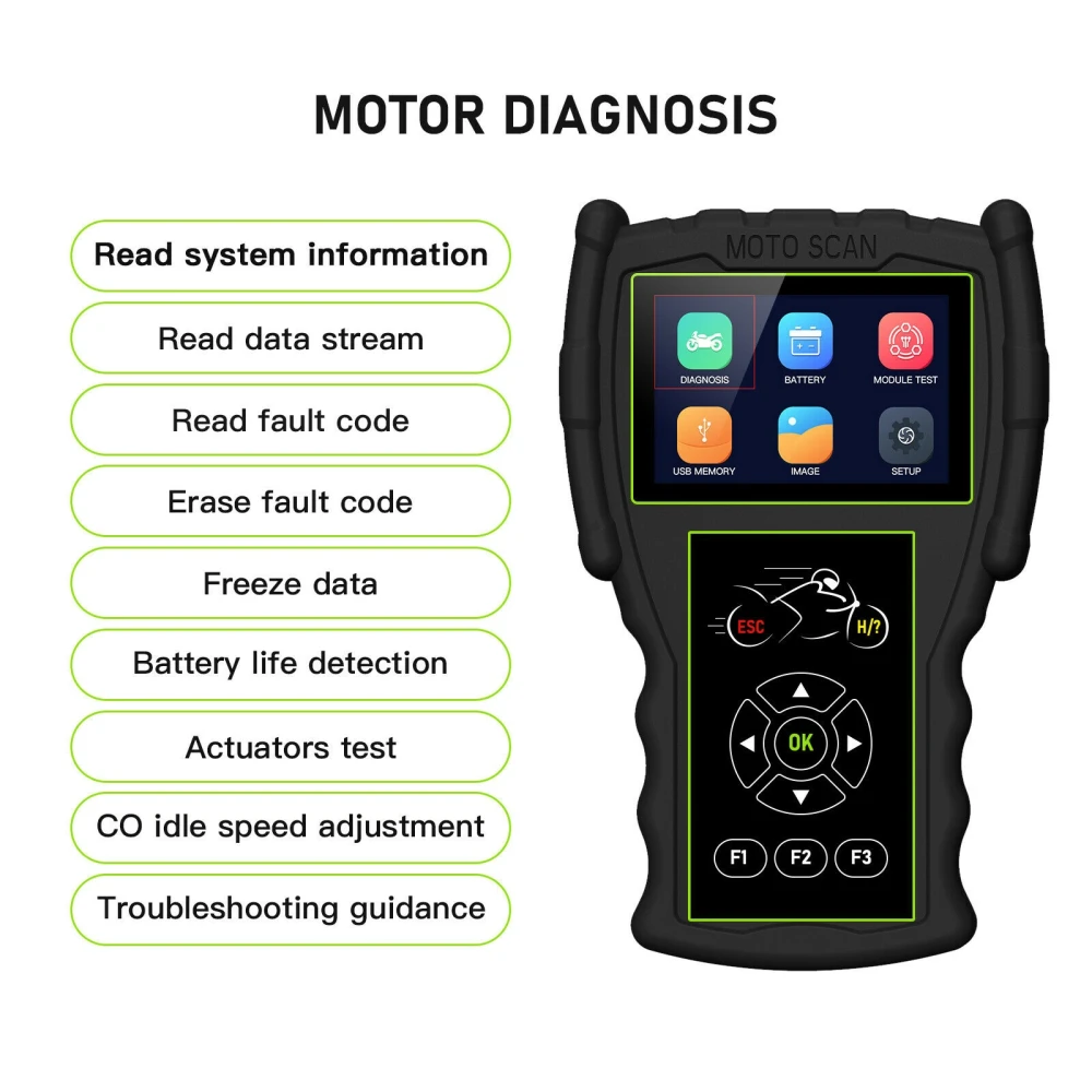 JDiag M100 Pro motociklo diagnostikos skeneris OBD KTM Honda Yamaha Kawasaki BMW remontui