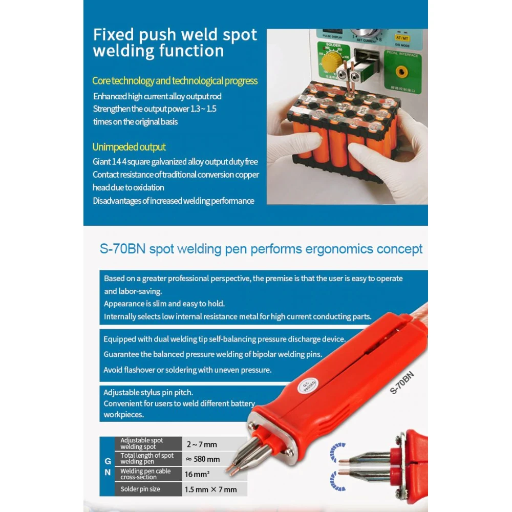 Sunkko 709AD+ taškinio suvirinimo aparatas 220V su lituokliu 18650 baterijoms