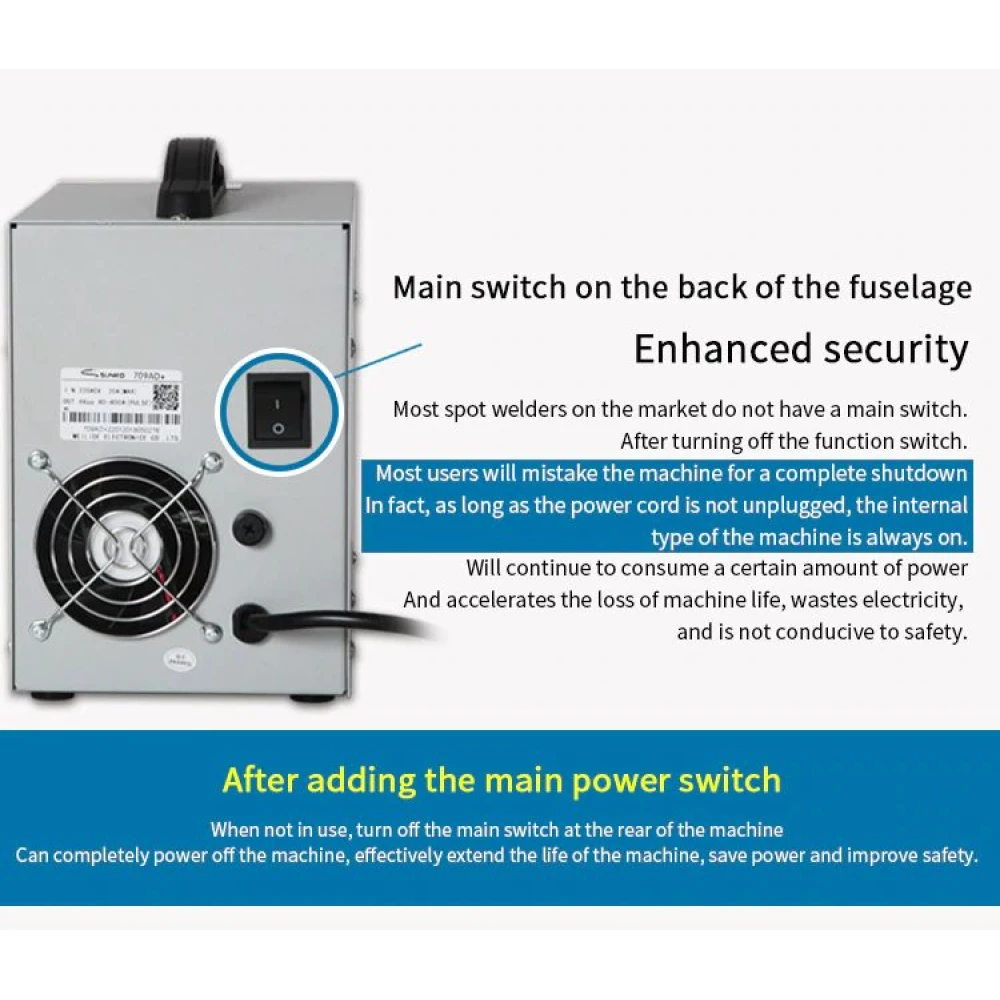Sunkko 709AD+ taškinio suvirinimo aparatas 220V su lituokliu 18650 baterijoms