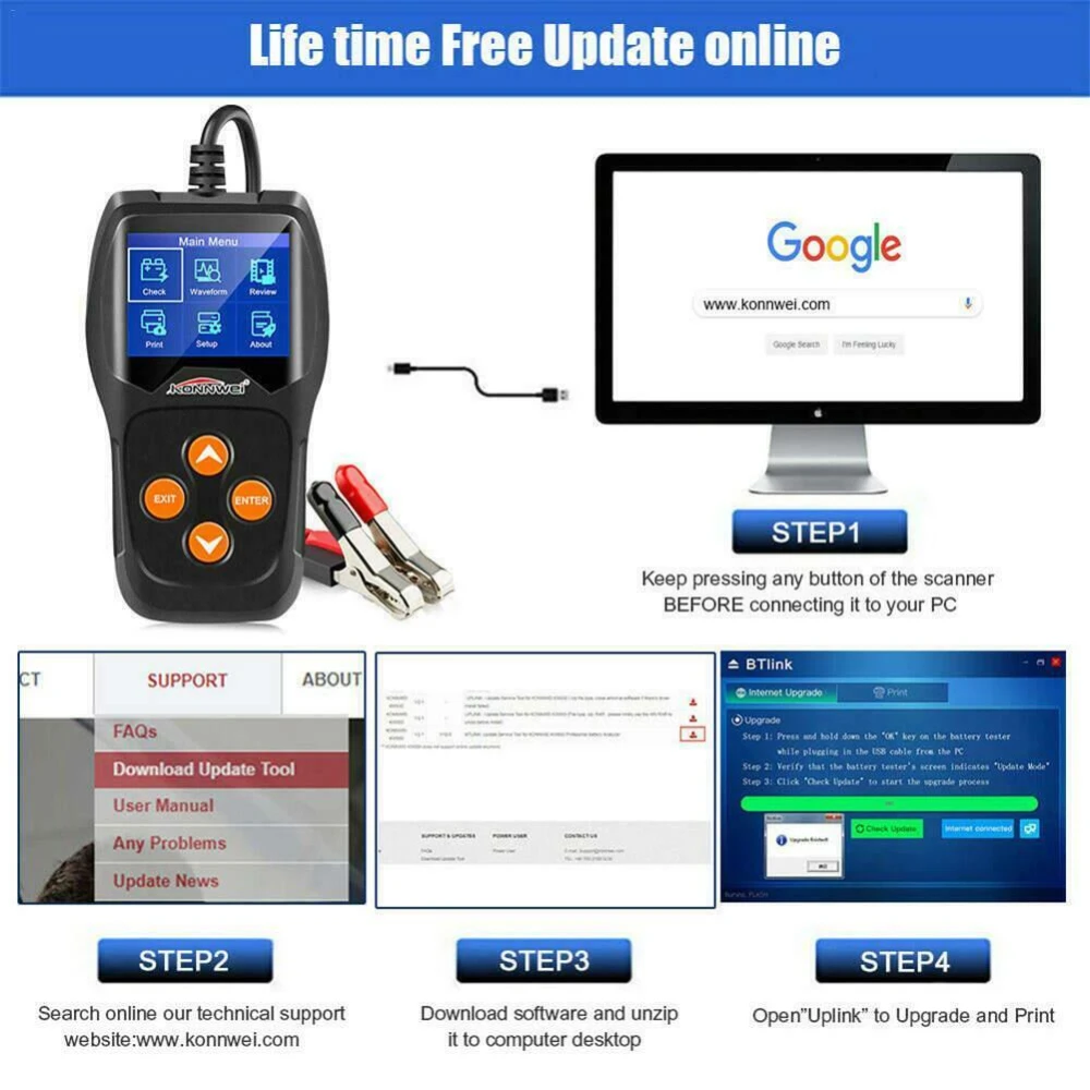 Konnwei KW600 12V akumuliatoriaus testeris automobiliui ir motociklui