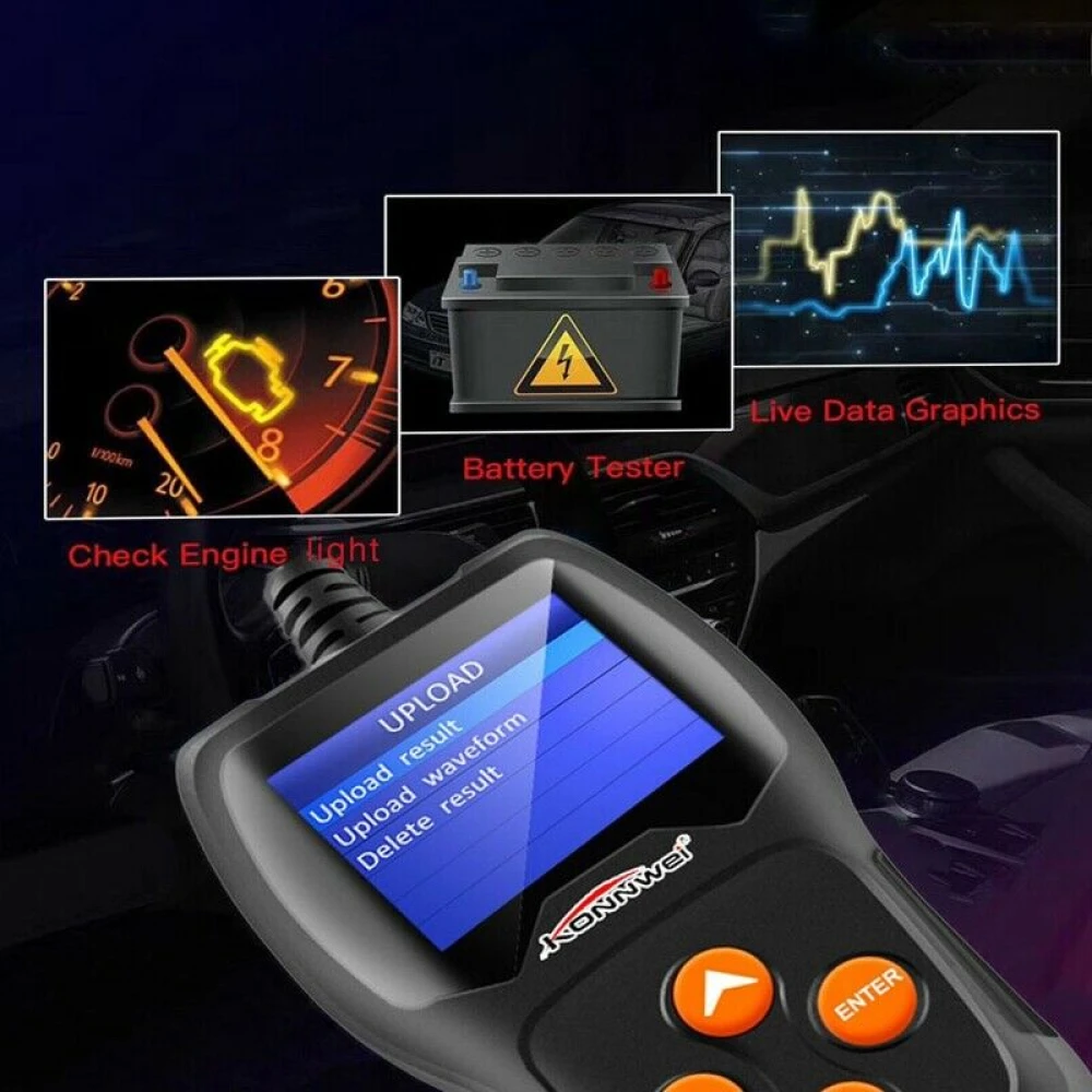 Konnwei KW600 12V akumuliatoriaus testeris automobiliui ir motociklui