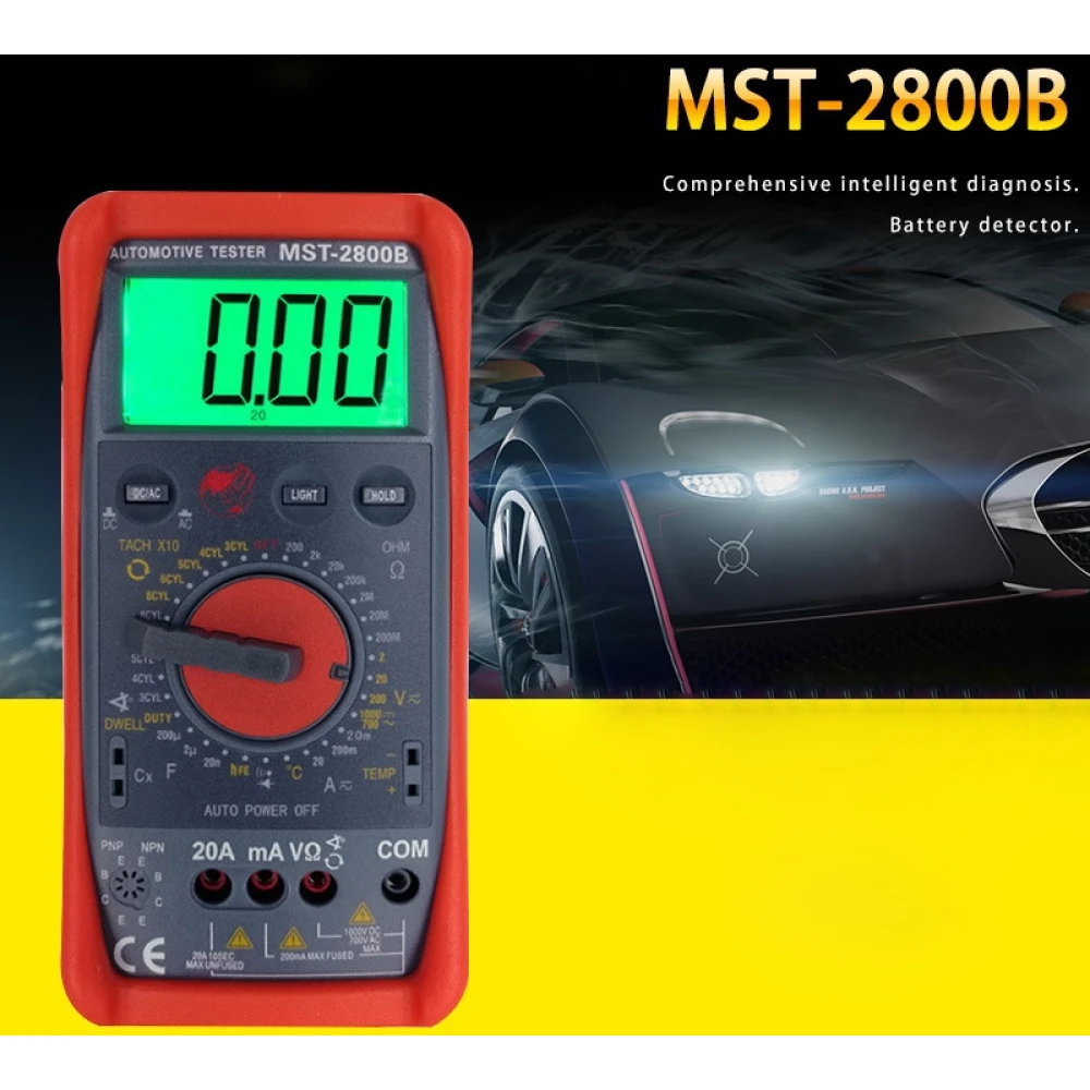 MST-2800B skaitmeninis multimetras su dideliu LCD ekranu automobiliams