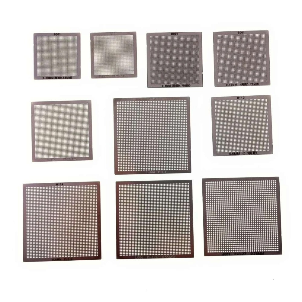 10 universalių BGA reballing šablonų rinkinys 0,3–0,76 mm