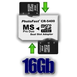 2xmicroSDHC į MS Pro Duo 16GB adapterio rinkinys, suderinamas su PSP ir PSP Slim