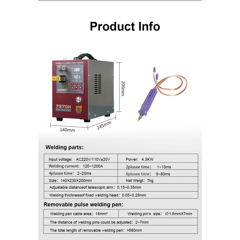 Taškinis suvirintuvas Sunkko 737DH 18650 14500 21700 baterijoms