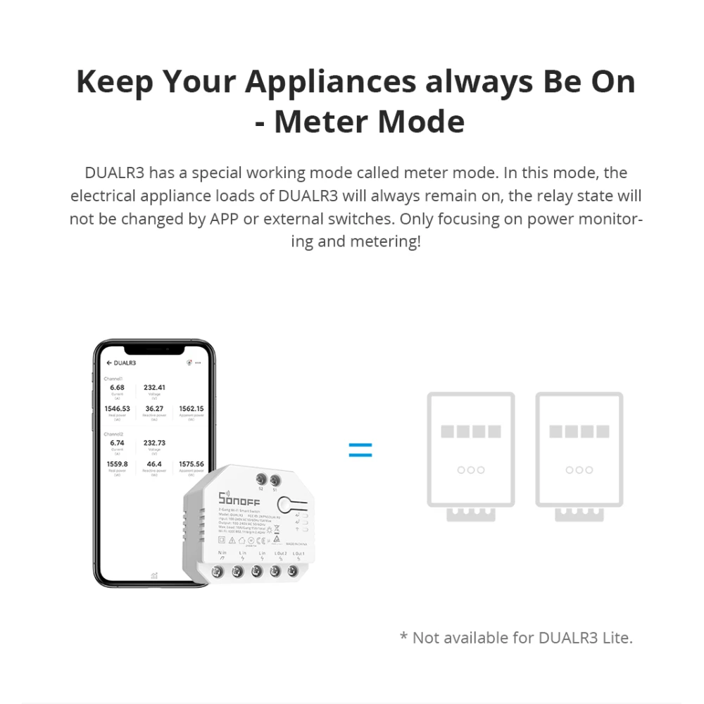 SONOFF DUAL R3 išmanus dvigubas jungiklis su galios matavimu