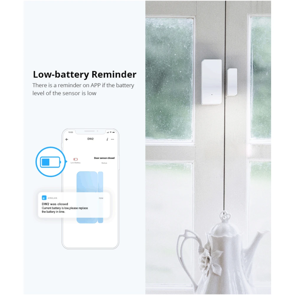 SONOFF SDW2 WiFi belaidis durų ir langų atidarymo jutiklis