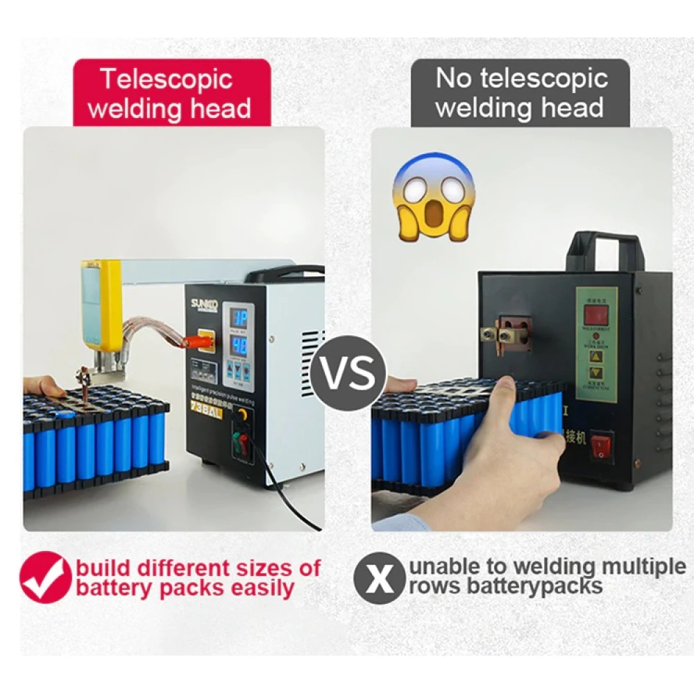 SUNKKO 738AL: taškinio suvirinimo aparatas 18650 ličio baterijoms