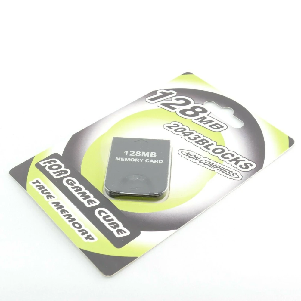Tarjeta de memoria GameCube 128 MB conectada a consola Nintendo