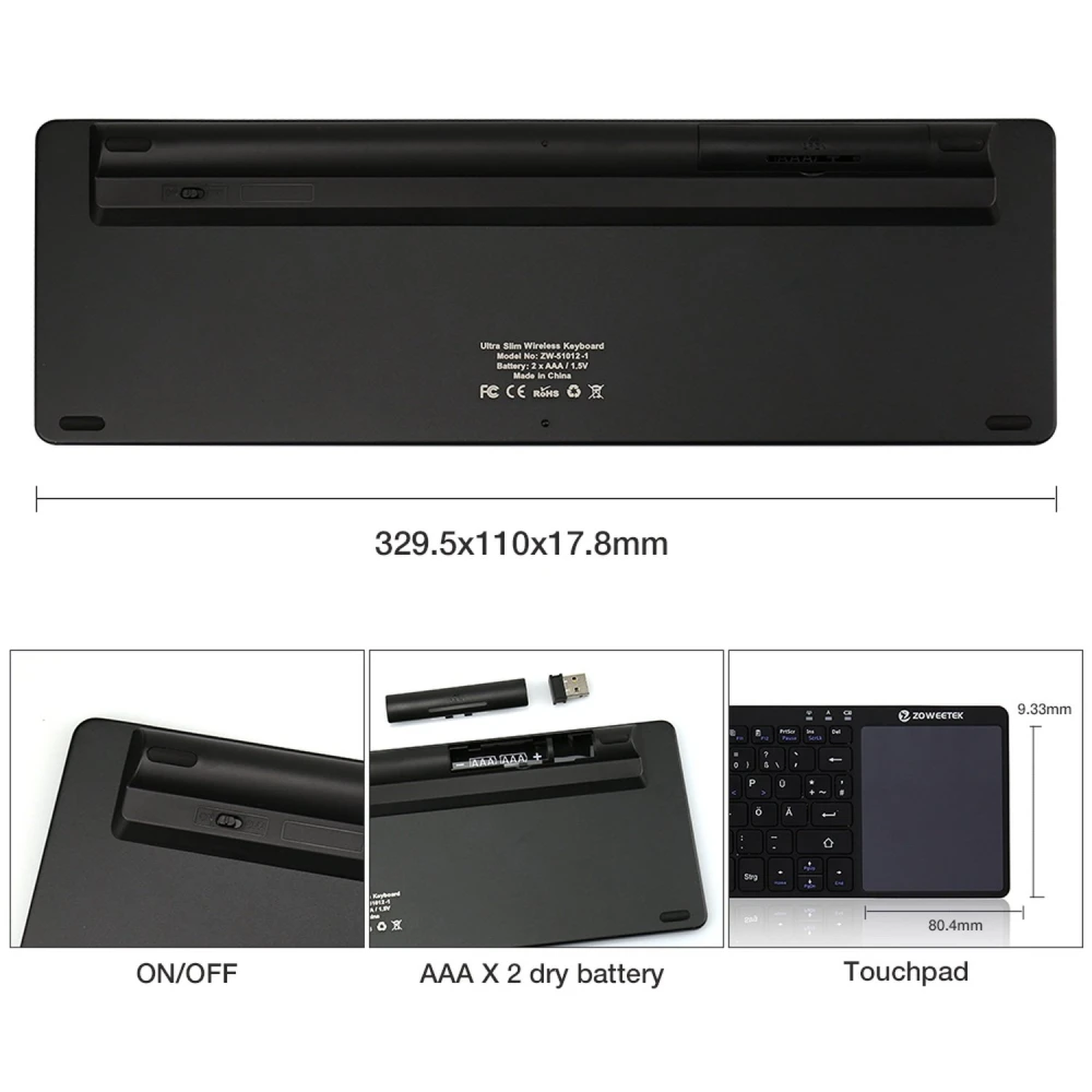 Detalle del touchpad multitáctil del teclado inalámbrico 2.4GHz